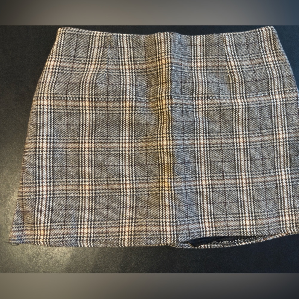 Plaid Wool Blend Skirt